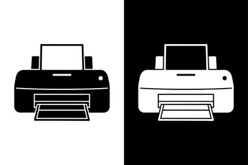  Doodle Printer Silhouette Vector Icon Black and White Background.