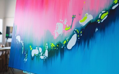 fluid abstract painting, Abstract canvas art, vibrant colors, studio