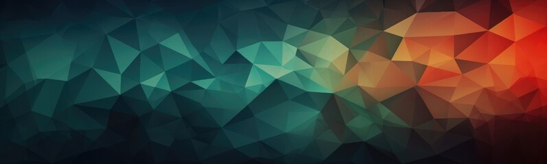 Fototapeta premium Abstract Geometric Pattern of Triangles in Shades of Green, Orange, and Red