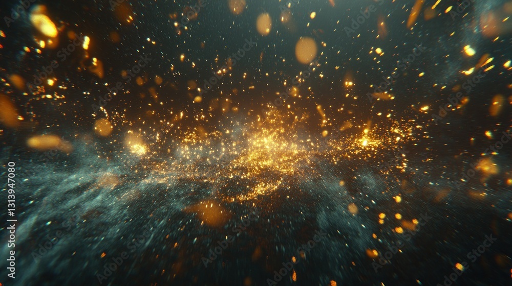 Poster glowing particles and nebulous formations create an abstract celestial scene