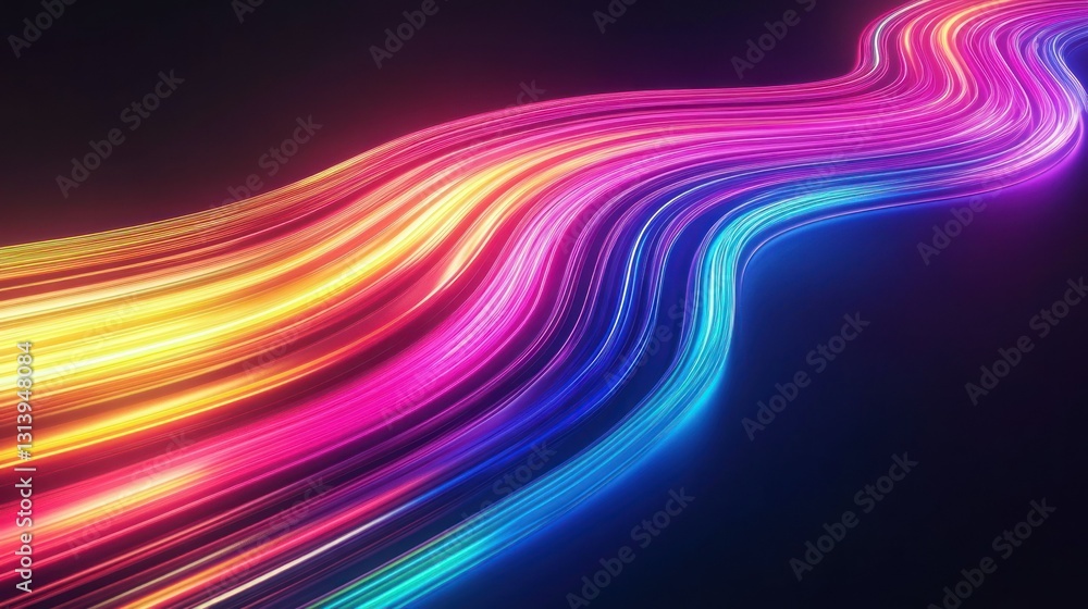Poster abstract curved streams of vibrant colors flowing across dark background