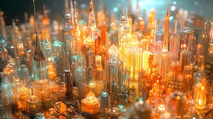 Fototapeta premium Futuristic Cityscape Made of Glass and Light Energy at Night