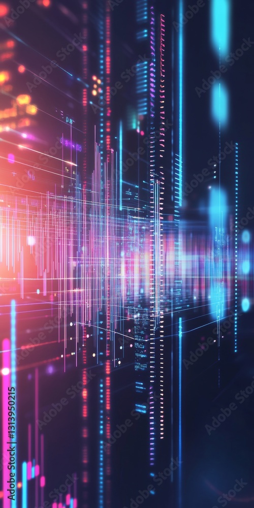 Poster dynamic abstract visualization of colorful digital data flow in a modern technological environment