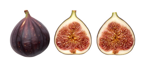 Three Different Styles of Fresh Fig on White for Culinary Photography, Cut Out