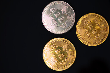 Bitcoin coin  black background.