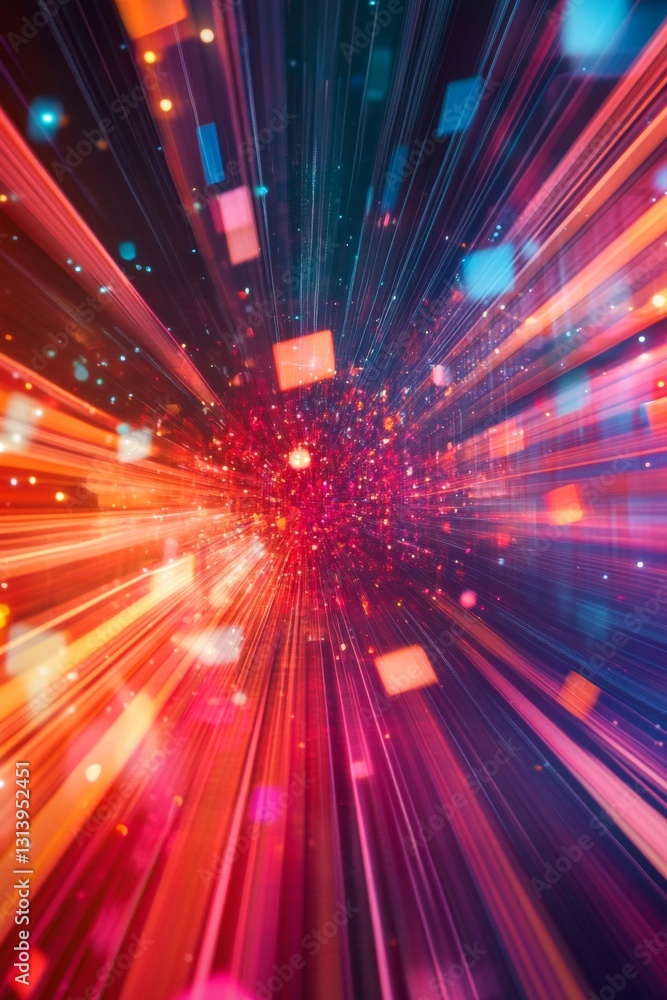 Poster colorful abstract light burst creating dynamic motion and energy in a vibrant digital space