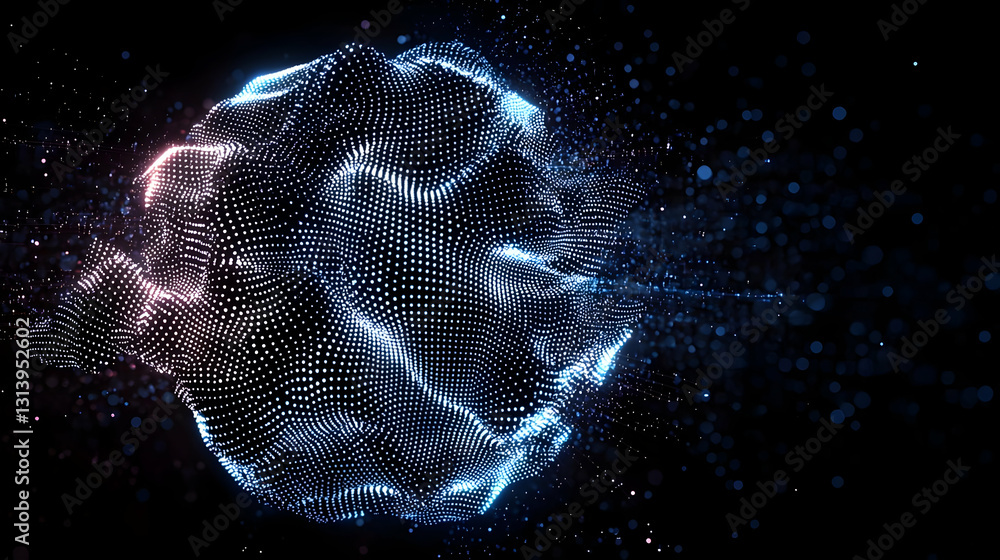Poster digital globe with data particles on dark background