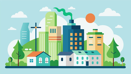 Fototapeta premium As part of a citywide initiative to reduce carbon emissions municipal buildings are outfitted with geothermal heat pumps demonstrating a commitment to. Vector illustration