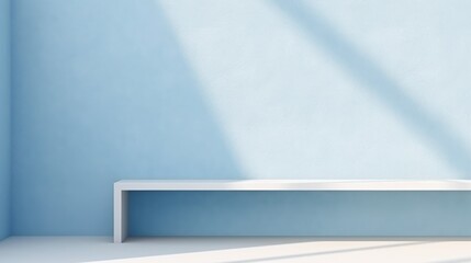 Obraz premium Minimalist Interior Design: A Clean and Modern Room with a White Shelf and Blue Wall