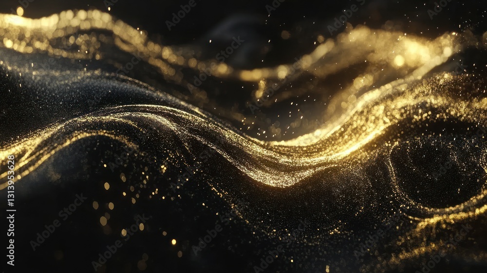 Poster abstract image of flowing golden particles on a dark background