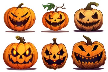 Six Jack-o'-Lanterns with Distinctive Facial Expressions