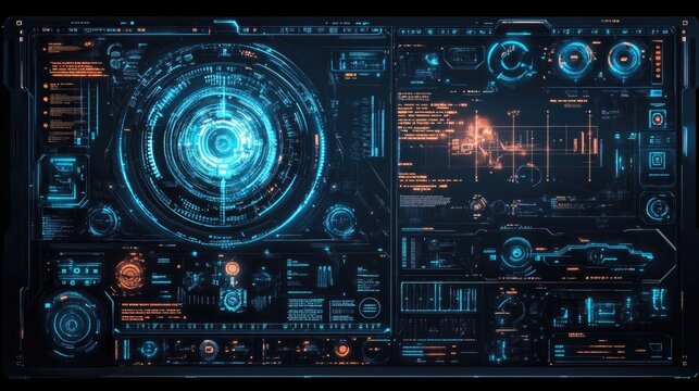 A futuristic user interface panel showing complex technological data display - Powered by Adobe