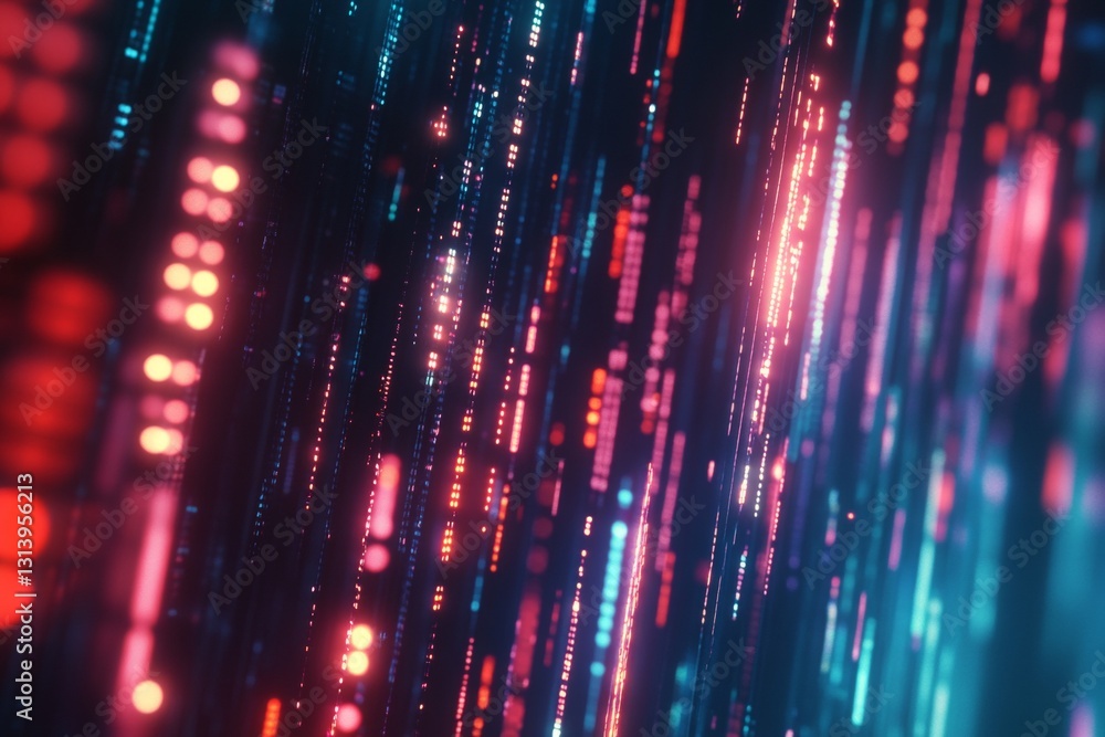 Poster abstract digital background with vibrant glowing lines and neon lights in a futuristic environment