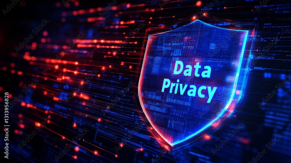 Aufkleber a vibrant digital shield symbolizing data privacy set against a colorful background. this visual emp