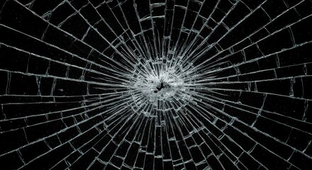 Obraz premium Shattered Glass Texture with Radial Cracks on Dark Black Background