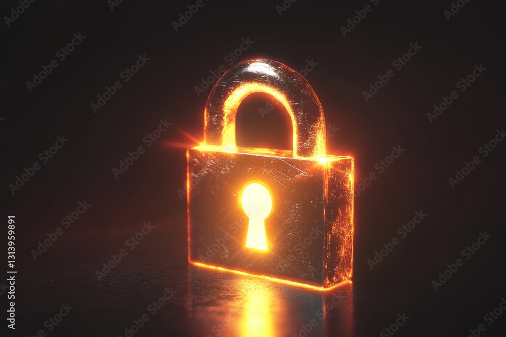Poster a striking image of a glowing lock, symbolizing security and data protection in a digital environmen