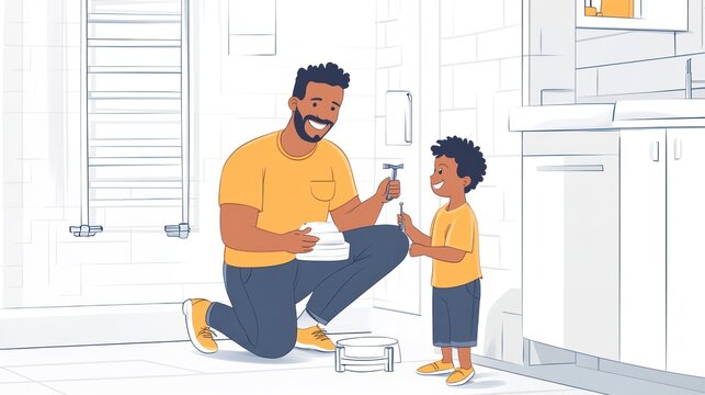 Father and son fixing bathroom (2)