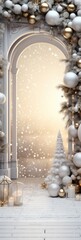 Obraz premium Winter Wonderland Christmas Scene with Snowy Archway and Ornament Garland