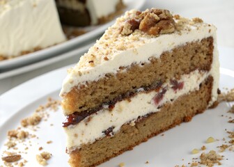 A Decadent Walnut And Cream Cheese Layer Cake, A Sweet Indulgence Featuring Layers Of Moist Spiced Cake And A Creamy Frosting, Topped With Crunchy Walnut Crumble