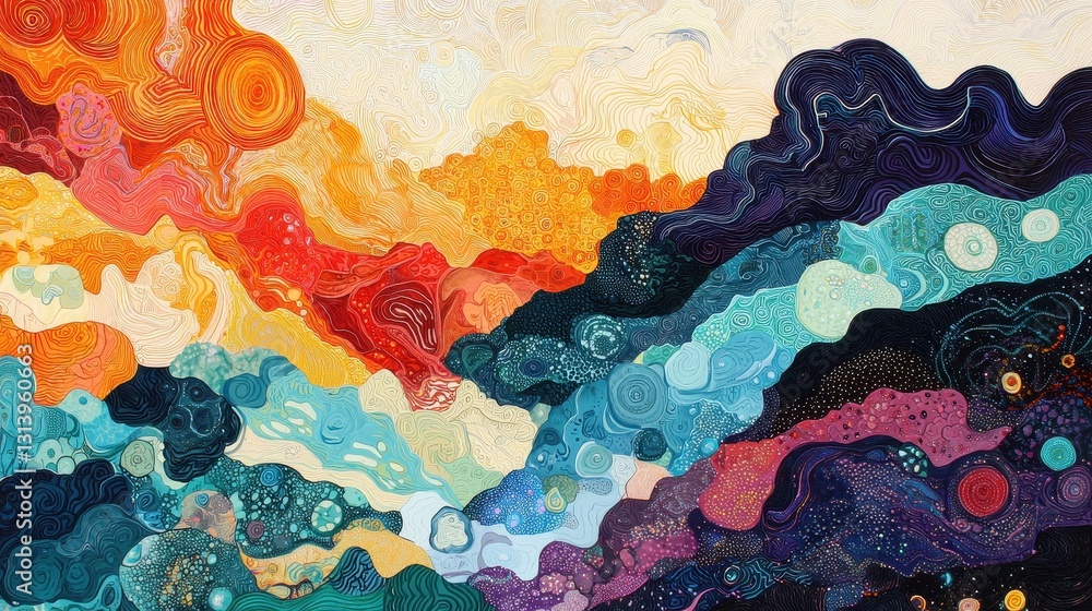 Poster abstract colorful landscape with swirling patterns and textures