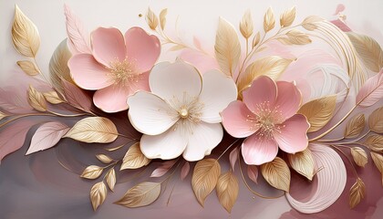 Hand-painted floral patterns in soft pink and gold shades – Elegant and romantic