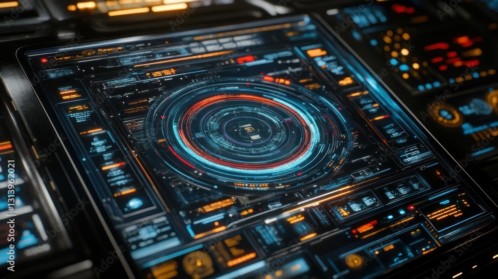 Aufkleber futuristic digital interface screen displaying various technological information
