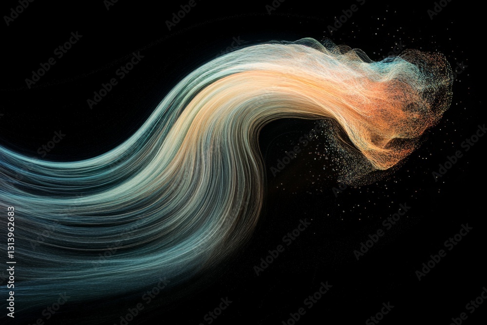 Poster an artistic rendering of colorful abstract waves of light gracefully flowing against a dark backgrou