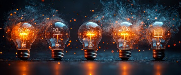 Bright lightbulbs and connections were arranged in a 3D rendering