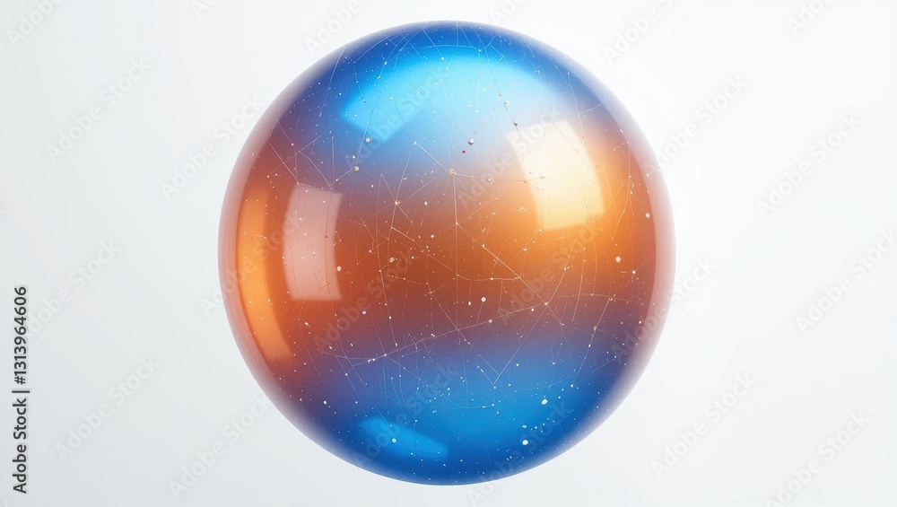 Poster colorful abstract sphere with blue and orange gradient and subtle sparkles in minimalist space