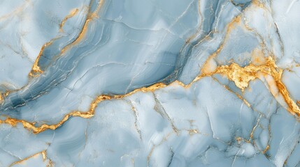 Sky blue marble with flowing veins of gold, soft and ethereal, polished glossy surface, intricate swirling patterns, luxurious and high-resolution, abstract and elegant design