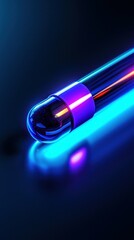 Illuminated Capsule with Neon Reflections and Dynamic Light Effects on a Dark Background