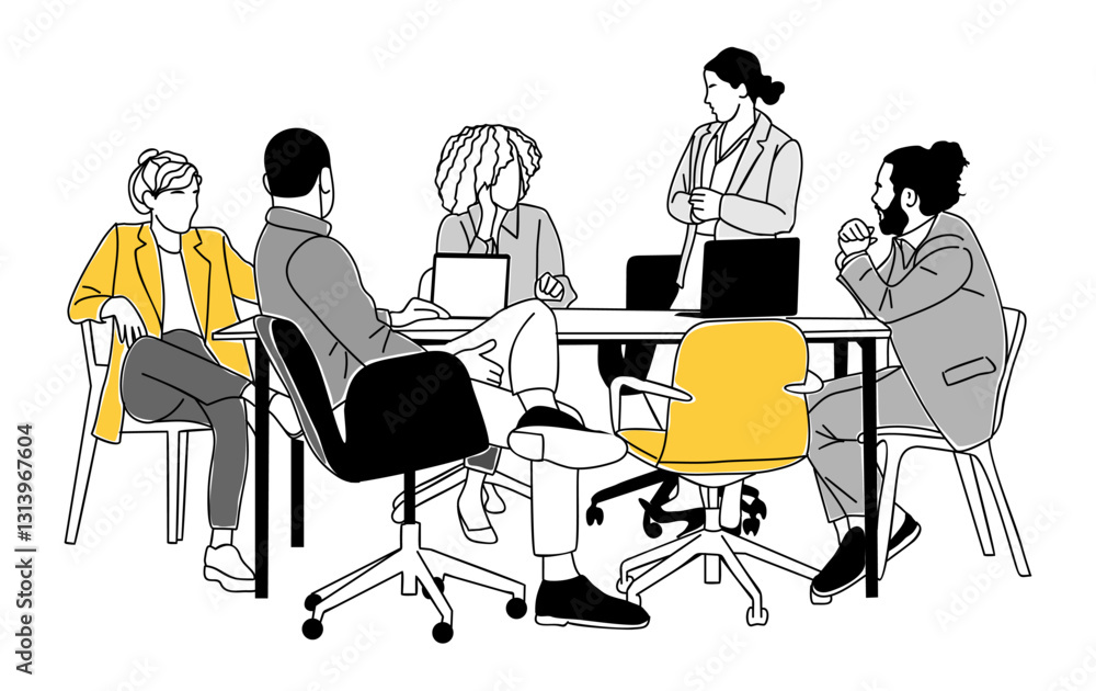 Fototapete diverse business team concept illustration. business men and women different ethnicities working tog