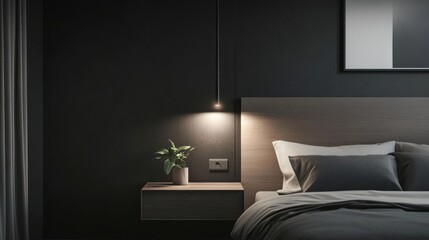 A moody charcoal bedroom with a modern look.