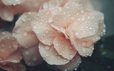 Fototapeta premium Pale Pink Flower with Water Droplets Close Up