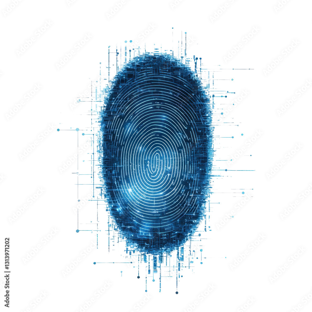 Poster digital fingerprint with glowing lines representing security, technology and identification in a mod
