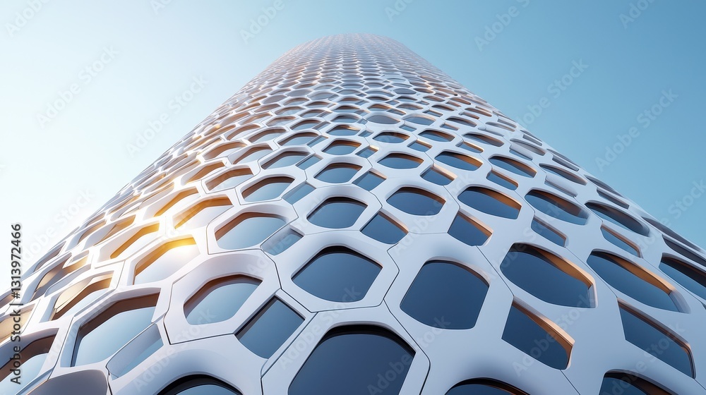 Poster modern architectural structure with unique honeycomb design