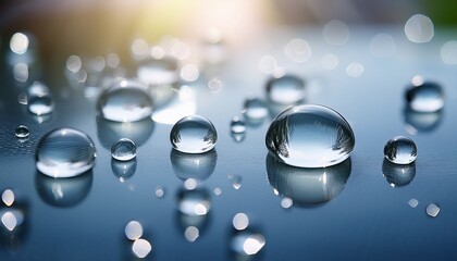 Water droplets on a transparent surface with soft light reflections, creating a serene and elegant effect, capturing the delicate interplay of water and light.
