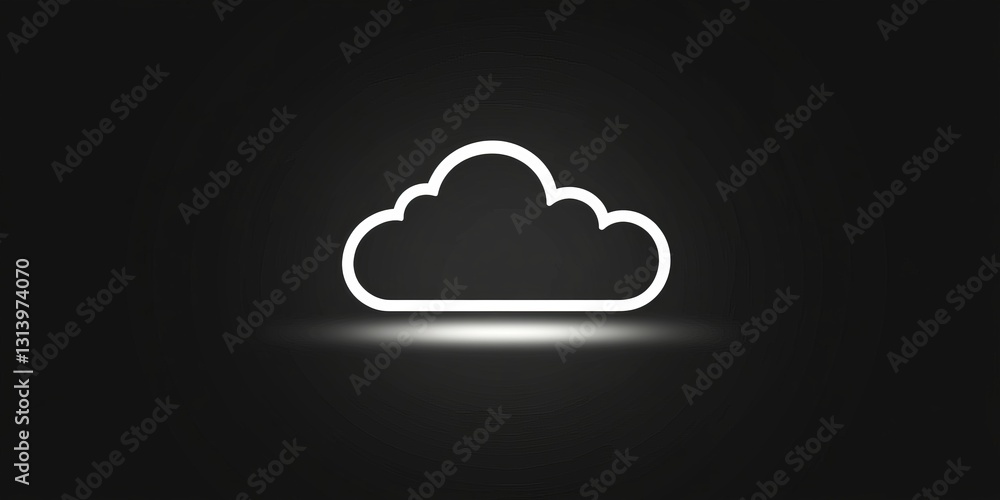 Poster a minimalist outline of a cloud against a dark background, featuring a soft glow effect that enhance