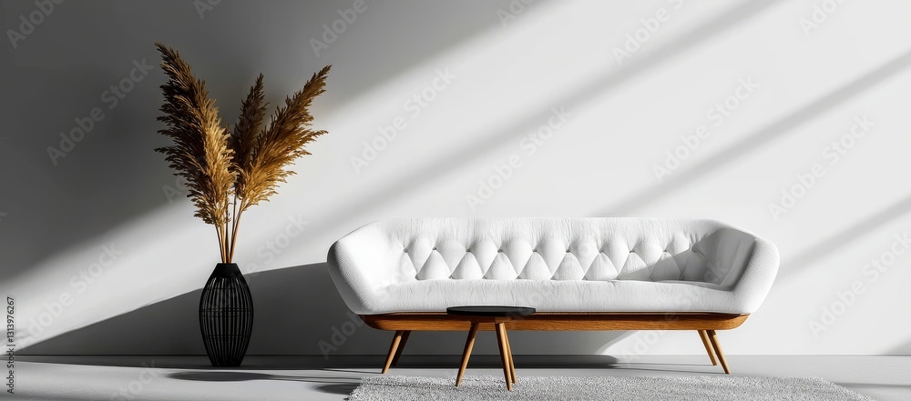 Poster the image features a modern interior background with a wall mock-up, created using 3d rendering