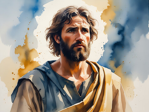 Watercolor Painting Illustration of Thomas, Thomas was nicknamed "Thomas of Little Faith" because he did not believe in the resurrection of Jesus until he was given real evidence.