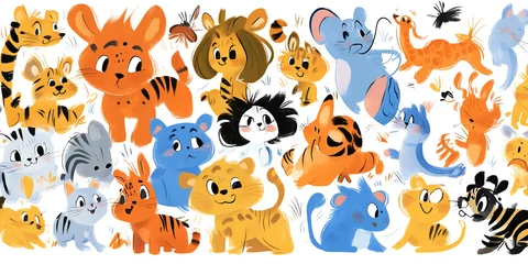 Fototapete Rund a delightful illustration featuring a variety of adorable cartoon animals, creating a charming and whimsical scene. The animals showcase vibrant colors and friendly expressions © MAX