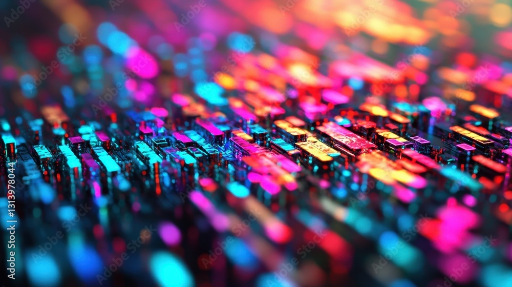 Poster abstract digital background with colorful glowing technology elements