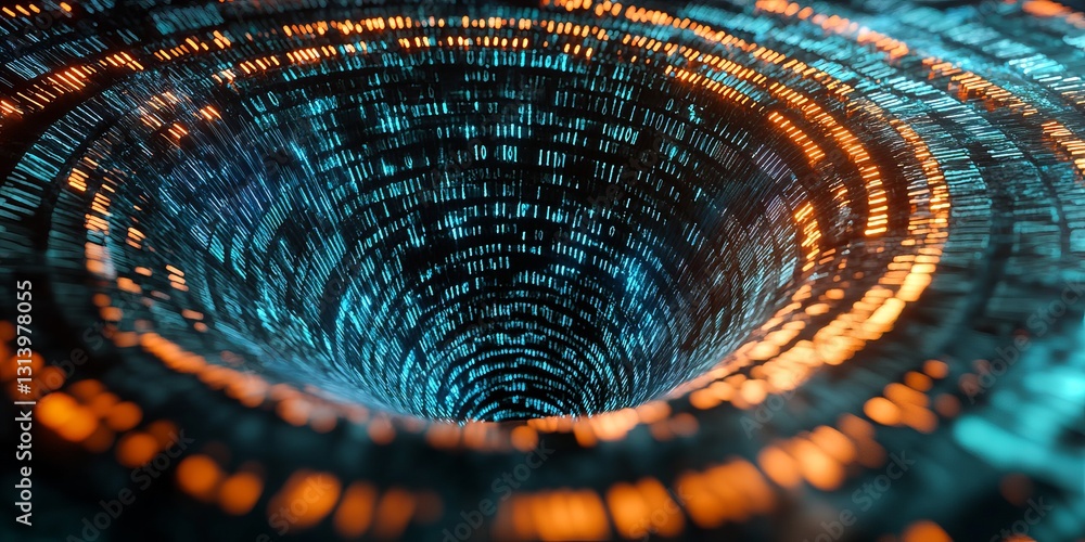 Poster dynamic digital swirl of data streams in a vibrant cybernetic landscape