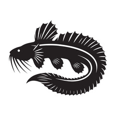 Sharp-toothed Viperfish silhouette, the embodiment of ocean terror - Viperfish illustration - Minimalist Viperfish vector - Fish silhouette
