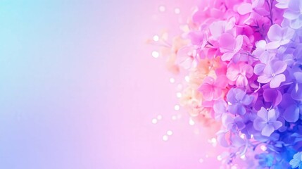 Creative floral arrangement with purple and pink flowers on soft pastel background
