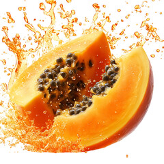 Juicy Papaya Slices Exploding with Tropical Liquid Isolated on Transparent Background