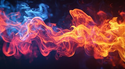 Fototapeta premium Vibrant Dance: A Mesmerizing Display of Fire and Smoke, Abstract Energy in Motion, Dynamic Flames, and Ethereal Light Effects