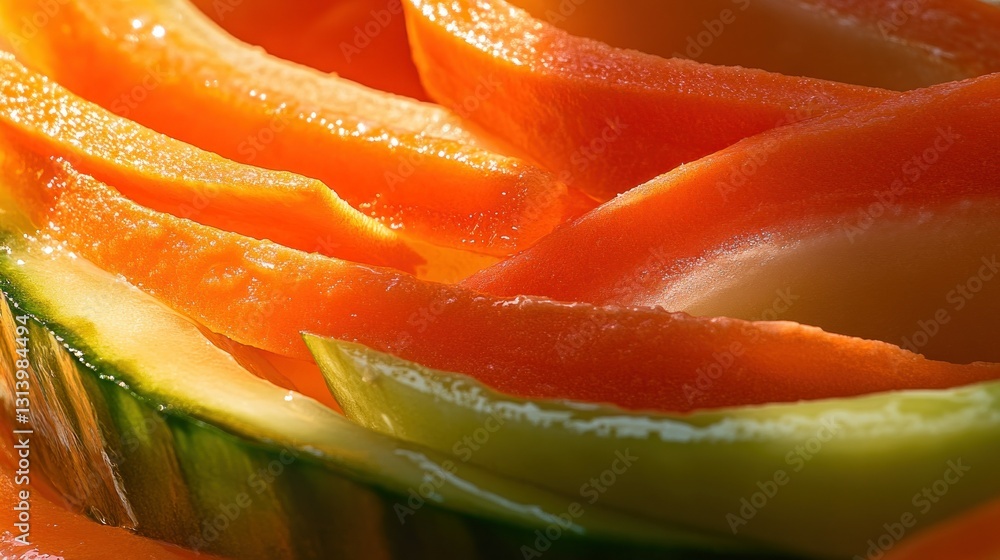 Poster sliced colorful fruits are arranged in an artistic close up display