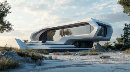 Fototapeta premium Neo-futurism sci fi architecture small house