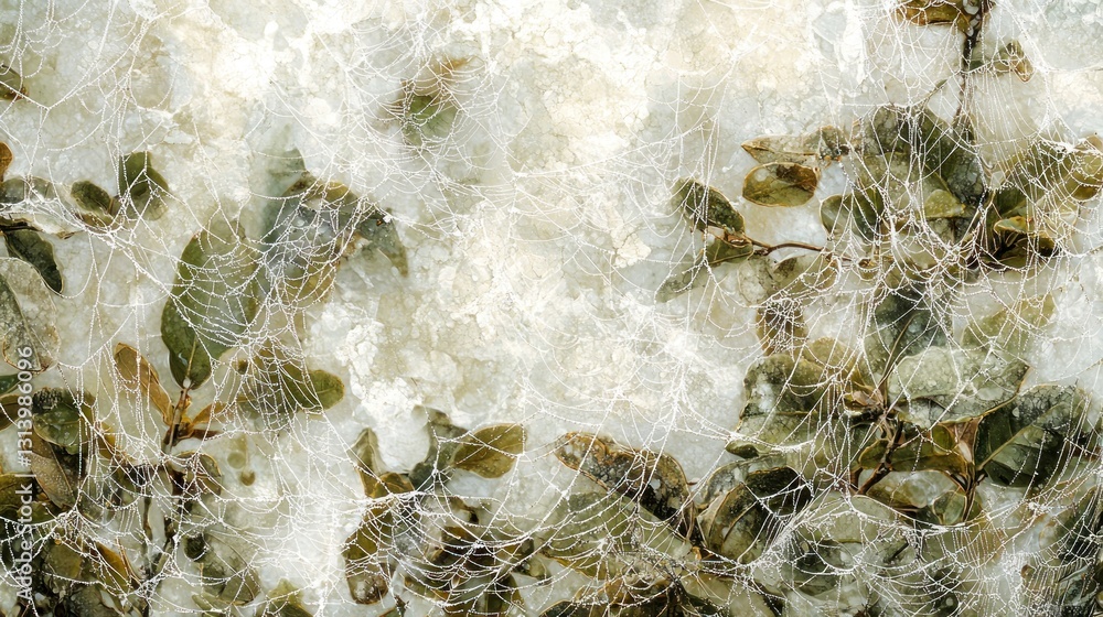 Poster abstract textured background with plants and web-like overlay.